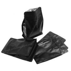 Matt Black Flat Bottom Pouches With Normal Zipper & Valve