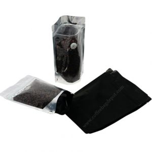 Matt Black / Clear Stand Up Pouch with Zipper & Valve