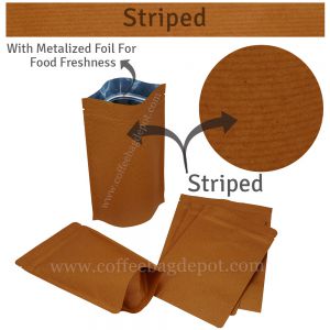 Brown Striped Kraft Paper Stand Up Pouches