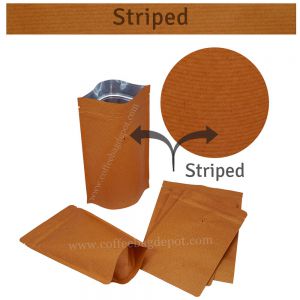 Brown Striped Kraft Paper Stand Up Pouches With Valve