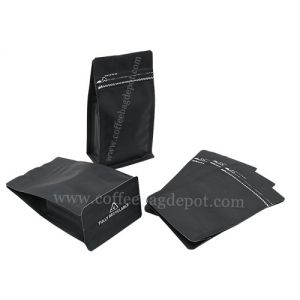 Matt Black Recyclable Flat Bottom Pouch With Tear Off Zipper And Valve