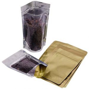 Clear / Matt Gold Stand Up Pouches with Zip
