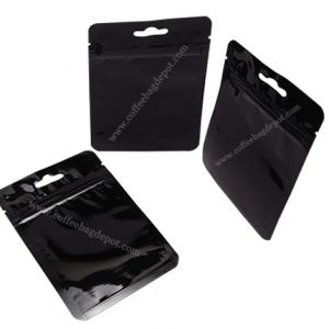 Shiny Black Three Side Seal Pouches With Zipper & Euro Slot