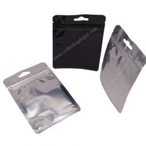 Clear / Shiny Black Three Side Seal Pouches With Zipper & Euro