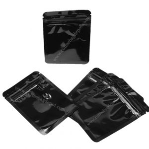 Shiny Black Three Side Seal Pouches With Zipper