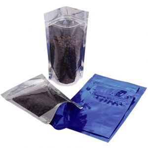 Clear / Shiny Blue Stand Up Pouches with Zip