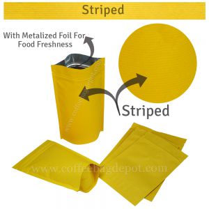Yellow Striped Kraft Paper Stand Up Pouches